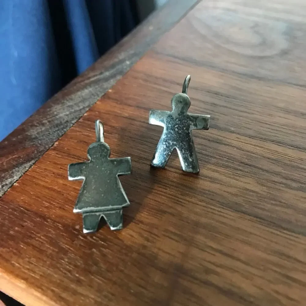 Estate Vintage 925 Mexico Sterling Silver Family Boy & Girl Figure Earrings